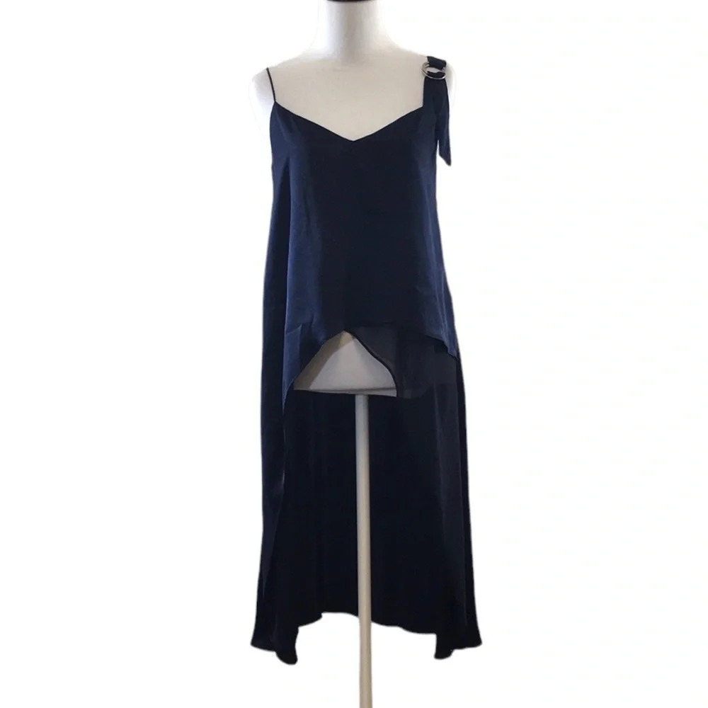 Zara Basic Navy Hi‎ Low Tunic Top Womens XS V Neck Layered